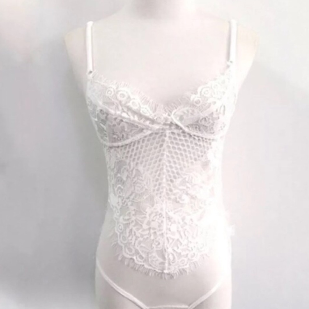 5🌟 🚨 White Lace Mesh Lingerie One Piece Bodysuit - Picture 6 of 8